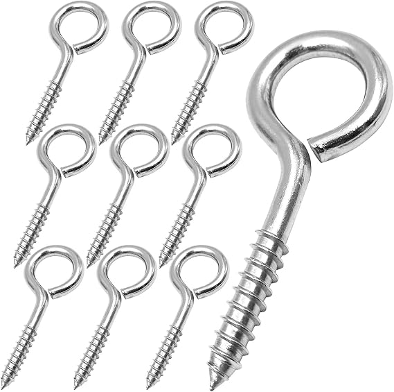 YGAOHF 2.5 Inches Eye Hooks Screw - 10 Pcs Stainless Steel Heavy Duty Eye Bolts Screw in, 200 Lbs Capacity, Rust and Corrosion Resistant, Safe for Indoor and Outdoor Use
