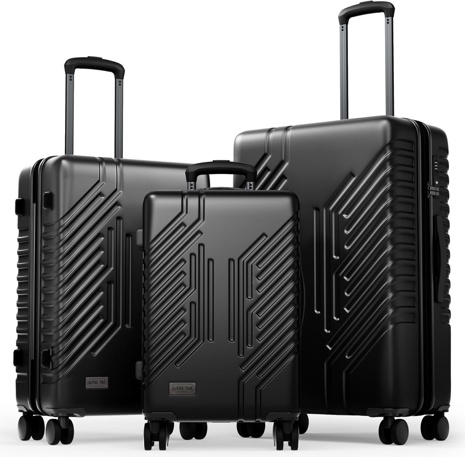 ALPHA CAMP 3 Piece Expandable Luggage Set - PCABS Durable Hard Shell Suitcase with Spinner Wheels & TSA Lock,20-inch, 24-inch, 28-inch Luggage for Business,Travel，Black