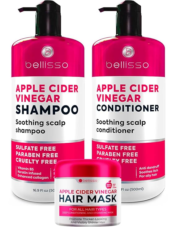BELLISSO Apple Cider Vinegar Shampoo, Conditioner Set, and Hair Mask