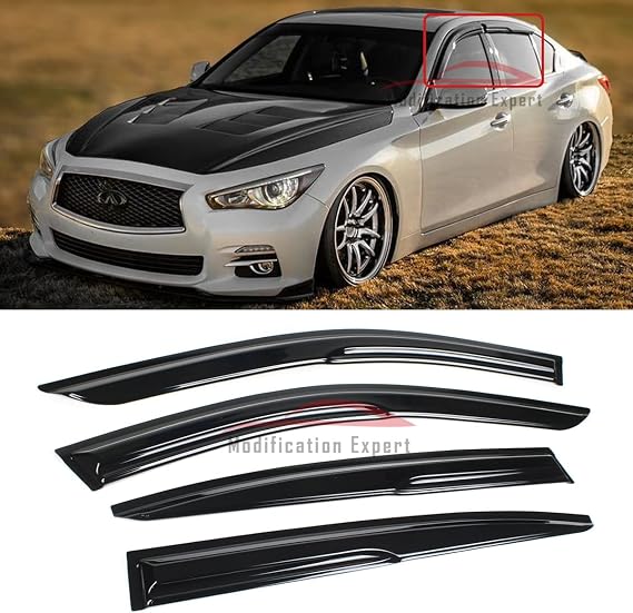 Fits for 2014-2022 Infiniti Q50 4 Door Sedan JDM 3D Wavy Mugen Style Window Visors Rain Guards Deflectors, Black