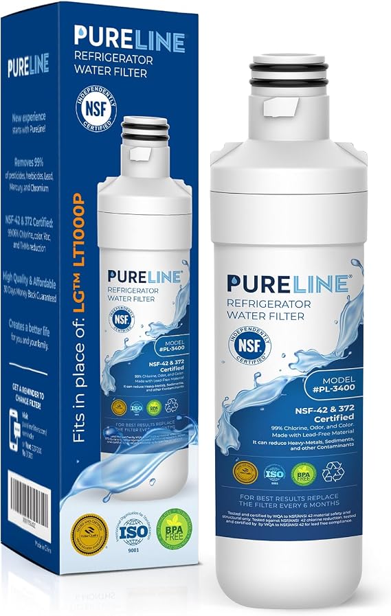 Pureline LT1000PC Refrigerator Water Filter Replacement for LG LT1000P, ADQ747935, MDJ64844601, Kenmore 46-9980