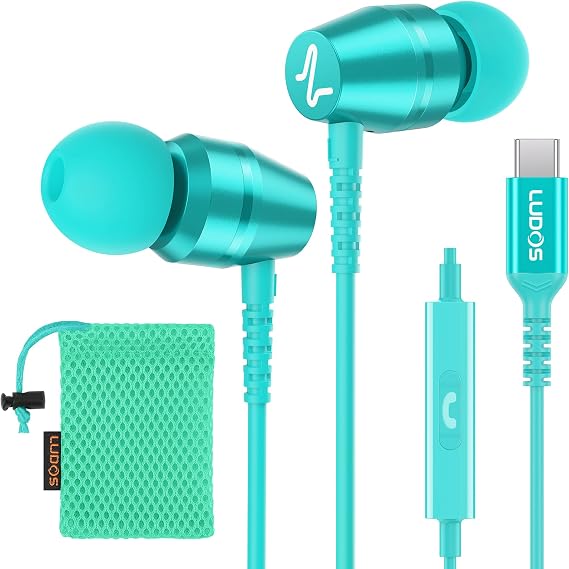 LUDOS OMNITONE USB C Headphones for iPhone 17 16 15 Pro Max Plus Air iPad Pro, USB-C Earbuds for Samsung Galaxy S24 S23 Ultra S22 S21 FE S20 Z Flip 3 Fold 4, USB Type C Earphones