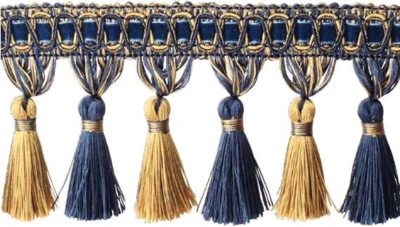 6.5 Yard Handmade Tassel Fringe Trim Hand Knitting-Mix Navy | 10Cm/3.94 Inch Diameter Tassel Fringing Trimmings,DIY, Decor,Curtain Tablecloth Home Decoration