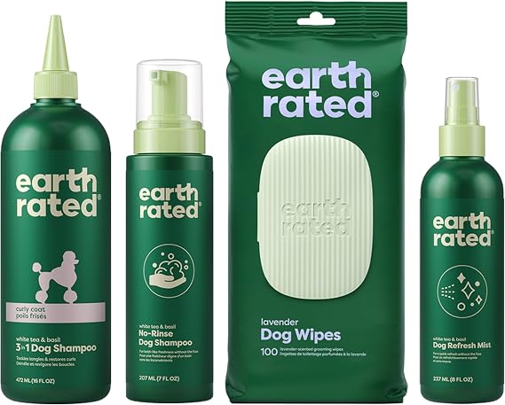 Earth Rated Curly Coat Essentials - Dog Shampoo, Grooming Wipes, Refresh Mist & No-Rinse Shampoo