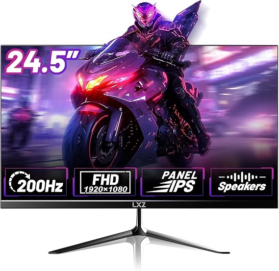 LXZ Gaming Monitor 24.5 Inch, 200Hz Monitor FHD 1080P Frameless IPS Display with Eye Care, DP/HDMI, Wall Mount Compatible - Black