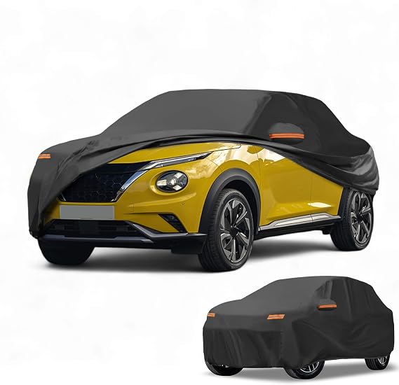 All-Weather Waterproof Car Cover - UV-Resistant Outdoor Full Exterior Protection for Nissan Juke 190T-PU Black with Right Side Zipper