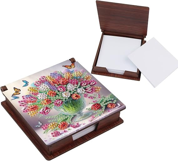 MVVMTOP Diamond Painting Kit memo Box, Diamonds Art DIY Vase and Flowers Patterns Sticky Note Box Special Shape Drill, with 160 Sticky Note, Ideal for Home Office Supplies, Handicrafts, Holiday Gifts