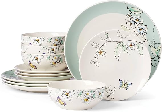 Oneida Botanica Porcelain 12-Piece Dinnerware Set for 4