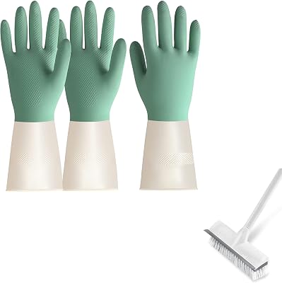 BOOMJOY Floor Scrub Brush & Dishwashing Gloves 3 Pairs