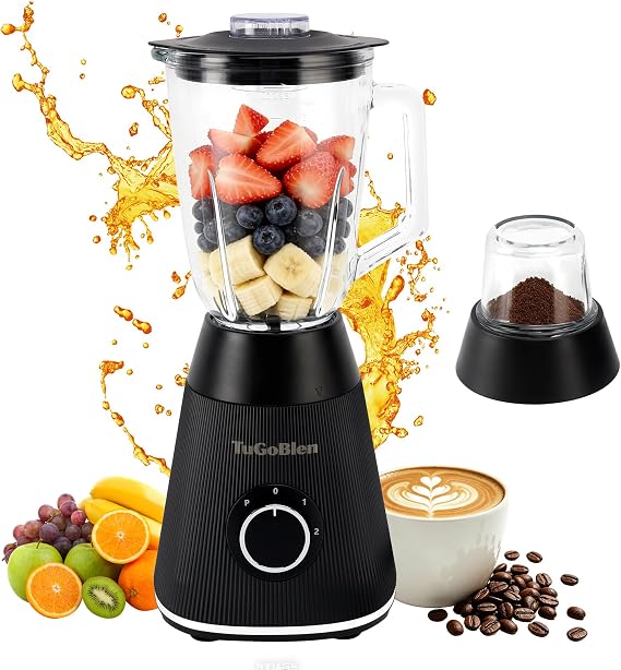 Food Processor with 51oz Glass Blender Jar & 6.7oz Glass Grinder Cup, Multi-Functional Table Blender for Smoothies, Shakes, Spices, Nuts, Baby Food, Jam