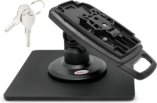 ENS Tailwind Ingenico Lane/5000 V2 3" Latch and Key Lock Compact Pole Mount Terminal Stand with Square Freestanding Mobility Base Plate, Black