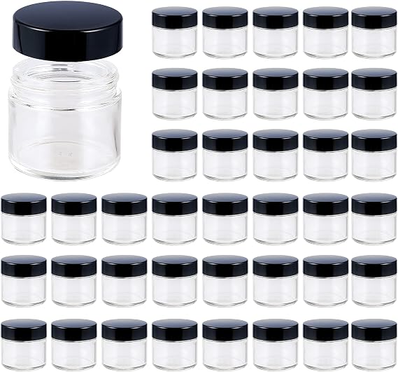 2oz 24Pack Amber Glass Jars with Lids and 4oz 40Pack Clear Glass Jars with Lids