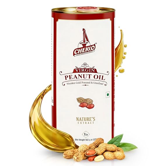 Chekko Cold Pressed Peanut Oil 1L (33 Fl Oz) | Non-GMO Natural Cooking Oil