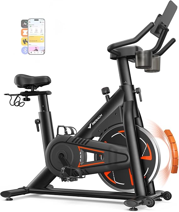 MERACH Exercise Bike, Magnetic Resistance, 330lbs Capacity | Stationary Bike for Home, Quiet Drive, Fitness App with Courses, Adjustable Seat, Indoor Cycling Bike