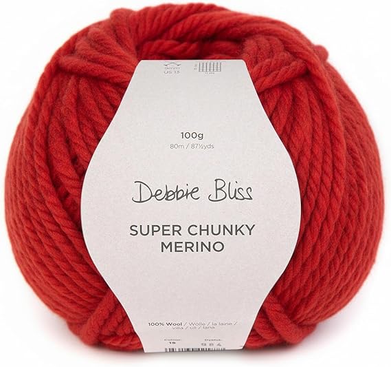 Debbie Bliss Super Chunky Merino Yarn - 100% Merino Wool - Super Bulky - 3.53oz (100g), 87yds (80m) - Strawberry Color - Crochet, Knitting - Machine Washable & Soft for Warm Sweaters, Hats & Scarves