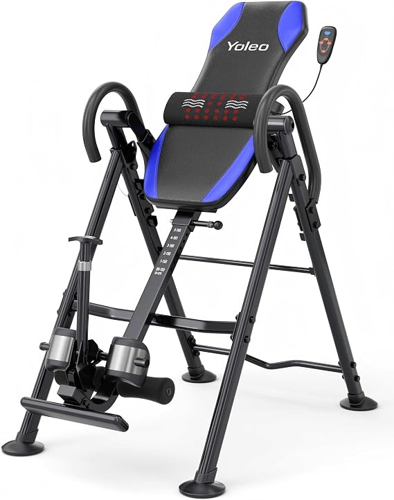 YOLEO Gravity Inversion Table for Back Pain Relief 2026 New Inversion Table | Back Stretcher Machine w/ Heat and Massage Lumbar pad, Reversible Ankle Holders, 300 lbs, Easy to Assemble
