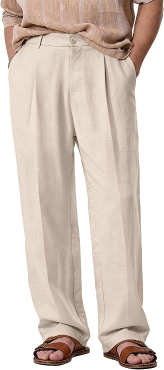Comdecevis Men's Pleated Relaxed Fit Lightweight Casual Linen Pants