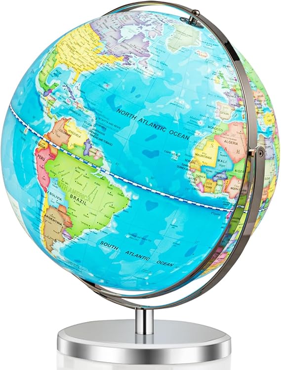 GLACER 13" Illuminated World Globe, 720 Rotation Desktop Geographic Globe with LED Lights, Stand, Easy to Read Clear Map for Kids Adults, Decorative Globe for Interactive Learning, Classroom, Office