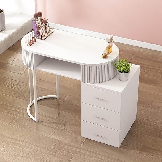 Nail Tech Desk Artist Hand Manicure Table, Professional Modern Nail Beauty Workstation Wooden Salon Spa Nail Desk with Drawers and 3 Layers Storage Cabinet,home Beauty Salon Equipment