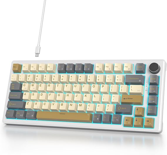 75% Wired Gaming Keyboard, Hot Swappable Gasket Mount, White Switch, 82 Keys TKL Mechanical Keyboard, NKRO Creamy for PC Laptop Windows Gamer (Glimmer)