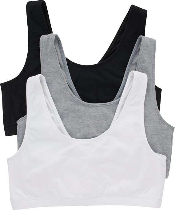 Hanes Women's Pack, Cotton Scoopneck Bralette, Low-Impact Sports Bra, 3-Pack
