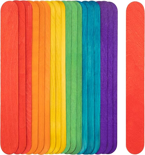 WISYOK 8 Inch Colored Jumbo Craft Sticks - 60 PCS Extra Large Natural Premium Wood, Rainbow Wooden Popsicle Sticks, Wide Lollipop Sticks for DIY Crafting, Kids Education, Home Art Projects