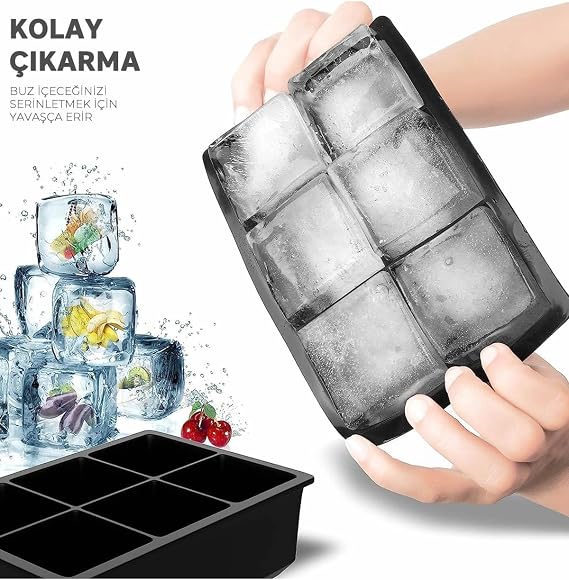 Orret Home Square Ice Mold | Multi-Purpose Ice Cube Mold | | Square Ice Cube Bowl 6 Compartment | Easy Release Ice Molds for Coffee Homemade Freezer (2 Pieces)