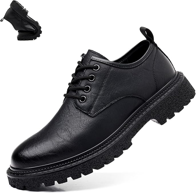 Men's Genuine Leather Lace-Up Vintage Oxfords,Fashion Round Toe Casual Brogue Dress Shoes, Comfortable Non-Slip Low Top Business Work Shoes