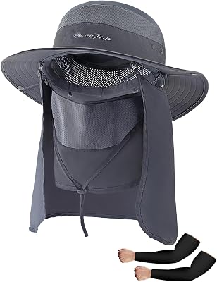 Fishing Hat for Men & Women, Outdoor UV Sun Protection Wide Brim Safari Hat with Face Cover & Neck Flap for Hiking Hats