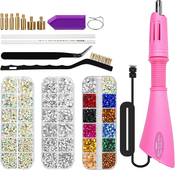 Hotfix Applicator DIY Tool, Hot Fix Rhinestone Setter Iron-on Gun Pen Tool Bedazzler Kit with Hotfix Rhinestone Gems Crystals for Clothes and Shoes DIY Crafts, Pink