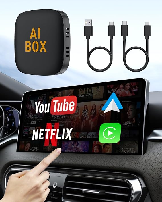 Wireless CarPlay Adapter, 2025 Upgraded 5-in-1 Apple CarPlay Wireless and Android Auto Wireless Adapter Support Netflix/YouTube/TF Card, Magic CarPlay Ai Box for Cars from 2016 & iPhone iOS10+