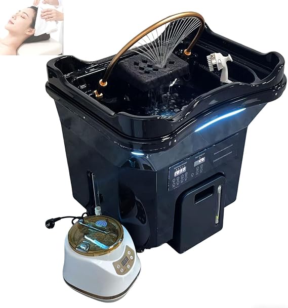 Portable Head Spa Equipment Water Circulation Shampoo Basin 60l Water Tank Thermostatic Circulation Japanese Head Spa Hair Washing Basin Fumigation for Salon Spa Massage (black)