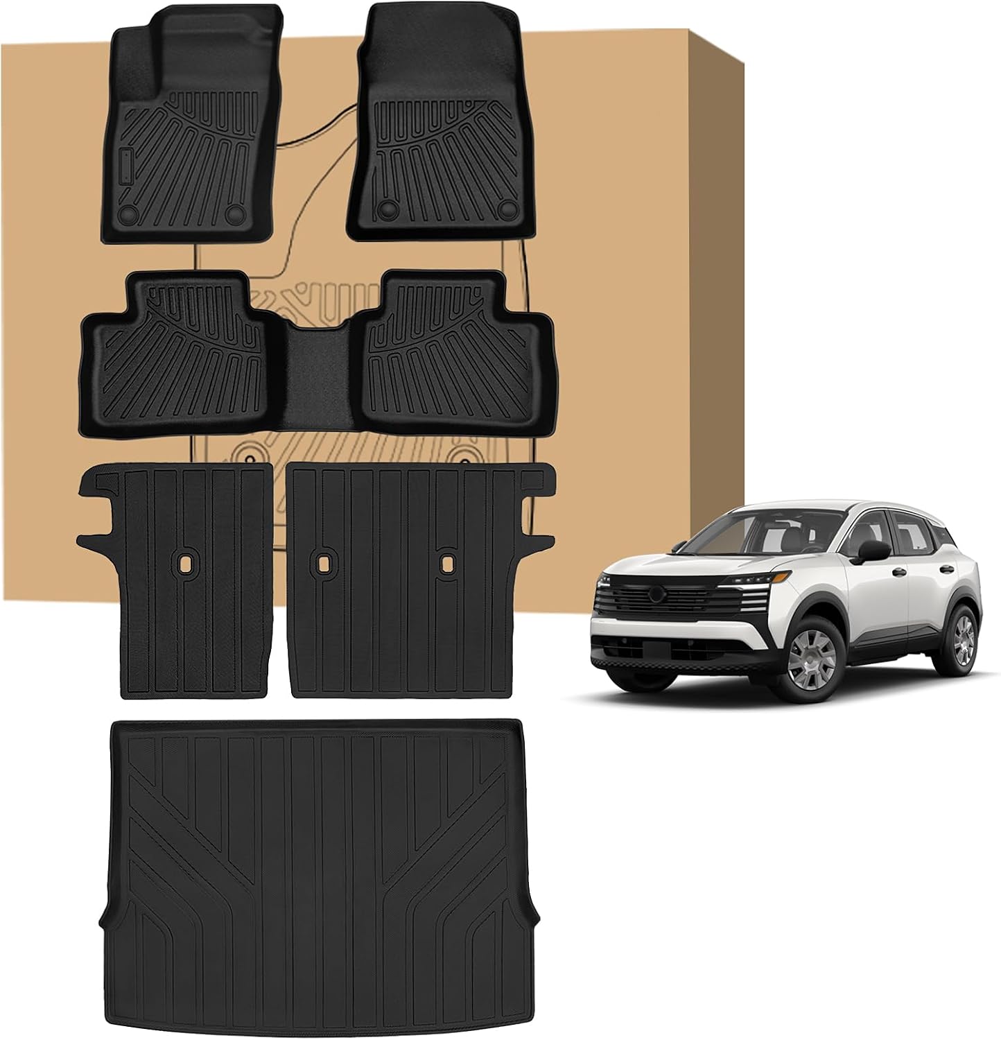 Peleus Floor Mats for Nissan Kicks 2025 2026,TPE All Weather Protection 2 Rows Car Floor Liners with Cargo Liner Backrest Mat for Nissan Kicks Trunk MatBackrest MatsFloor Mats