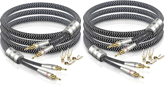 SKW High-End WG Series Premium Speaker Cable Pair (16.4ft/5M, 2-Pack) with Convertible Banana/Spade Terminations