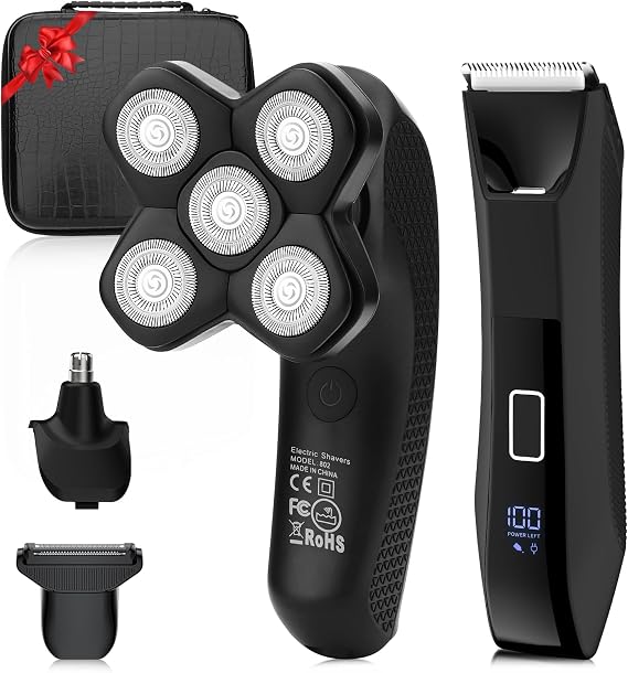 Lanumi Head Shavers for Blade Men Electric Razor 3 in 1 Manscape Groin & Body Hair Trimmer Wet Dry Grooming Kit Led Display ,Gifts for Men