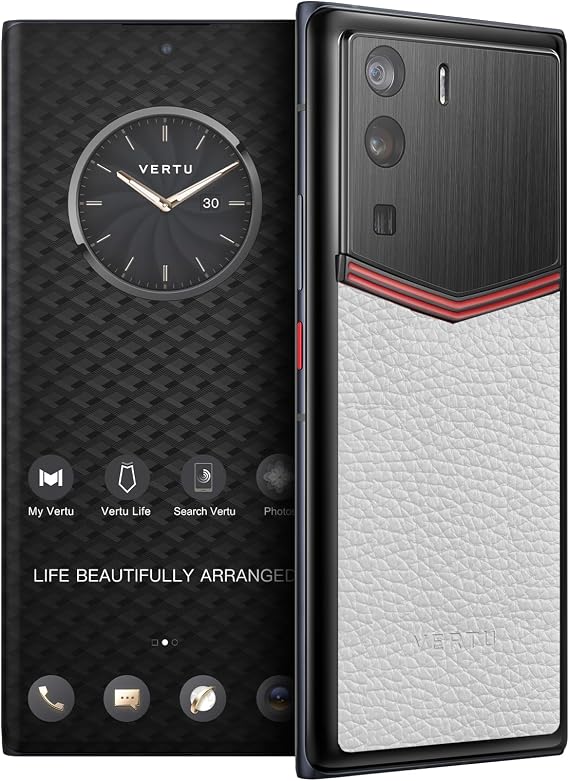 METAVERTU Web 3.0 Calfskin 5G Phone, Unlocked Android Smartphone, Secure Encrypted, Double Systems, 64MP Camera, 144Hz AMOLED Curved Display, Dual SIM, Fast Charge (Enameled, White, 12G+512G)