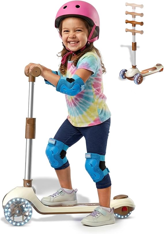 Kick Scooter for Kids Ages 3-8,3-Wheel Foldable Scooter with Adjustable Height Handlebars,LED Light-Up PU Wheels,Wide Anti-Slip Deck,Lean-to-Steer - Toy Gifts for Kids