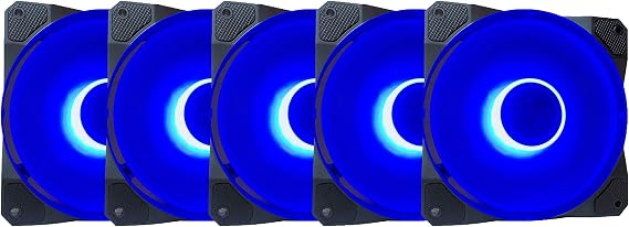 Apevia CO512L-BL Cosmos 120mm Blue LED Ultra Silent Case Fan w/ 16 LEDs & Anti-Vibration Rubber Pads (5 Pk)