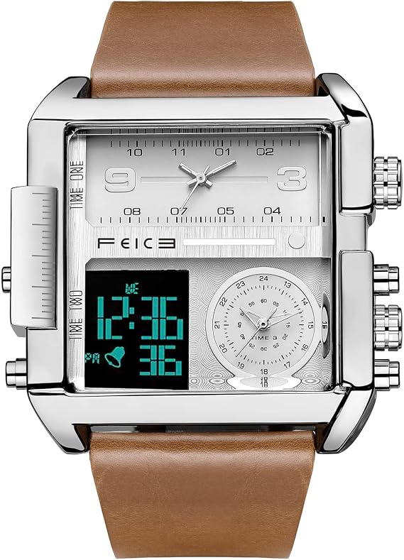 FEICE FK030 Men's Quartz Watch Multifunction 24H Calendar Leather Strap Wrist Watch Unique Japanisches Quarzwerk Multifunktionale Stoppuhr Alarm Kalender 12H/24H Zeit