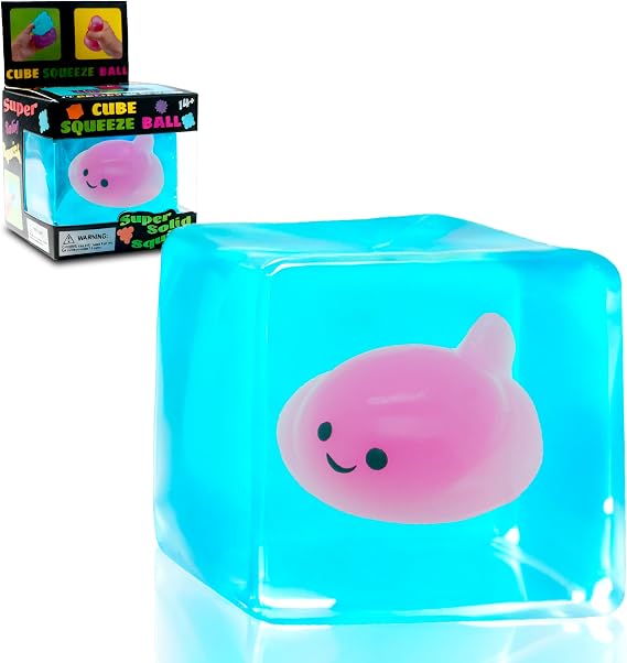 Stress Cube Fidget Toys Adults - Sensory Toys with Autism Stress Ball - Glow in The Dark Blobfish Inside, Squishy Sensory Toy, Stress Relief Toy for Halloween, Christmas & Birthday Gift