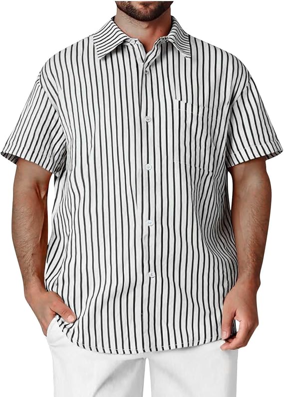 Big and Tall Mens Cotton Button Down Shirt Short Sleeve Plaid Button Up Shirts T-Shirts Tshirts Casual Work Shirt
