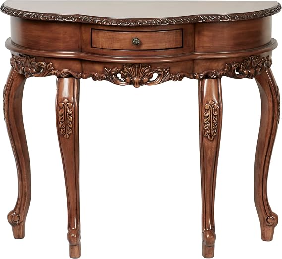 Touch of Class Traditional Delegato II Console Table, Natural Cherry Finish | Handcrafted, Wooden Foyer Table, Victorian Style, Half Circle Moon Shape, Decorative Regal Furniture