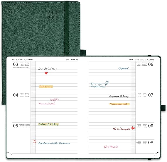 POPRUN Calendar 2026 2027 Horizontal Weekly Planner Approx. A5 (21.8 x 16.4 cm)