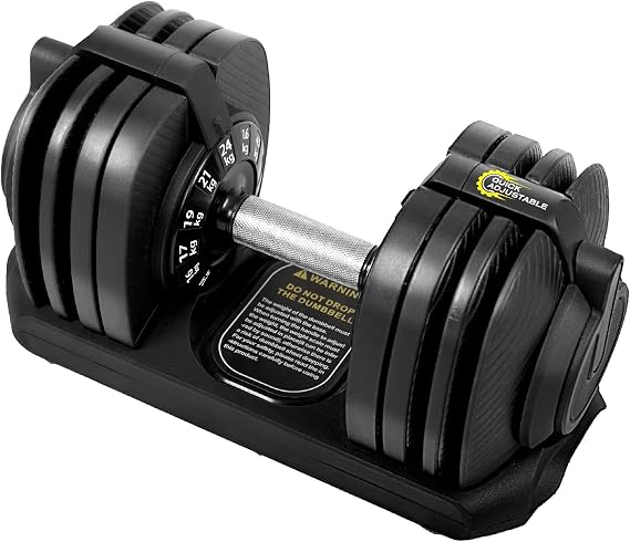 BODYTECH 53LBS/24KG Quick Adjust Dumbbell - 1-Second Weight Change & Safety Lock | Sweat-Proof Metal Grip | Space Saving Home Gym Equipment