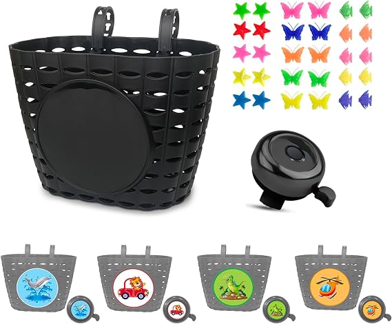 Noviko Kids Bike Basket Boy Bicycle Handlebar Basket with Bell Wheel Spokes for Boys