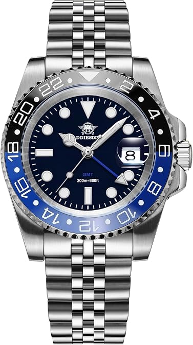 ADDIESDIVE GMT Watches for Men Swiss Quartz Movement Waterproof 200 M Luminous Analog Two Tone Luxury Wrist Watch