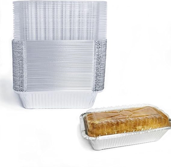 Disposable Loaf Pan with Lid for Baking - 1.5 Lb Disposable Bread Pans - Meatloaf Pans 50 Aluminum Foil Pans and 50 Clear Lids - Perfect for Baking Cakes, Bread, Meatloaf... | 50 Pack, To-Go Loaf Tins with Clear Lid for Bakery Sales packaging, and Homemade Bread Gift