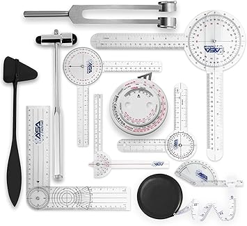 ASA TECHMED Goniometer Physical Therapy Complete Set W/Bonus Reflex Hammer Including 12,8,6 Inches Gonis Plus Two Bonus Measuring Tapes. Occupational Therapy Too