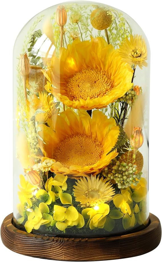 Sunflower Gifts for Women,Preserved Sunflowers Real Flowers in Glass Dome,Birthday Sunflowers Gifts for Mom Women Grandma Mom Wife