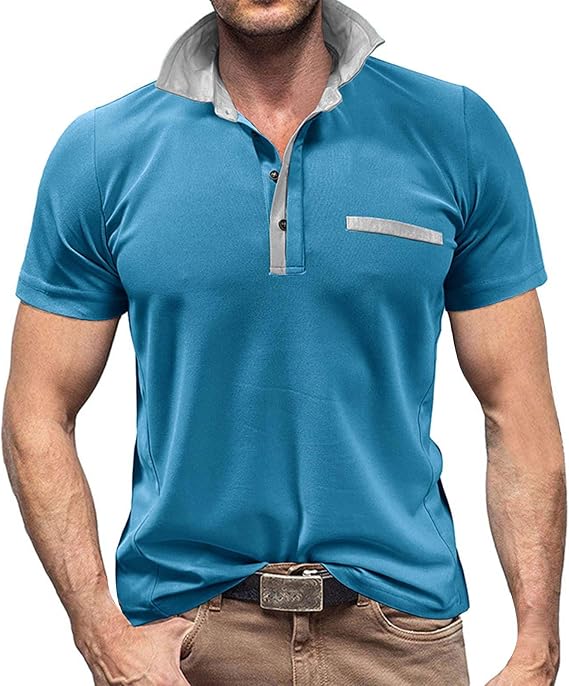 Classic Fit Short Sleeve for Men, Moisture Wicking Tennis Shirts, Solid Soft Button Cotton Pocket Collared Shirt